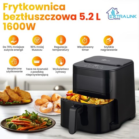 Extralink HOME AIR FRYER 5.2L EU SJ-520 frytkownica Pojedyńczy 5,2 l Frytkownica na gorące powietrze Czarny