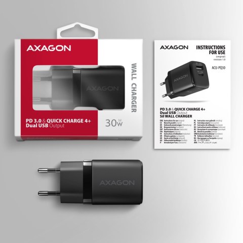 AXAGON AXAGON Sil wallcharger 2x port (USB-A + USB-C), 30W | ACU-PQ30