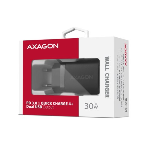AXAGON AXAGON Sil wallcharger 2x port (USB-A + USB-C), 30W | ACU-PQ30