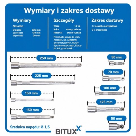 Komplet przedłużek do kluczy nasadowych 1/4 3/8 1/2 cala - 9 sztuk w praktycznym etui