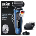 Braun Series 6 61-B4500cs - Golarka foliowa - Niebieski - Przyciski - LED - Ładowanie - Zasilanie - AC/Bateria