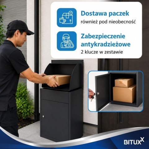 Skrzynka Na Paczki BITUXX M Zamykana Antracyt Box Na Przesyłki 54 cm