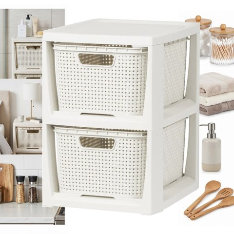 BRANQ Regał Łazienkowy Rattan Biały Z 2 Koszykami 2x7L 1727