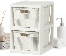 BRANQ Regał Łazienkowy Rattan Biały Z 2 Koszykami 2x7L 1727