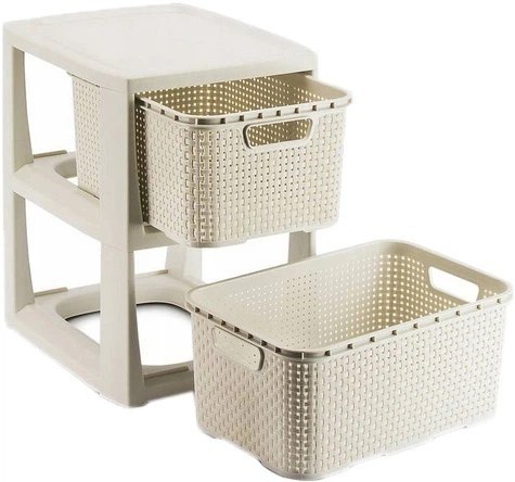 BRANQ Regał Łazienkowy Rattan Biały Z 2 Koszykami 2x7L 1727