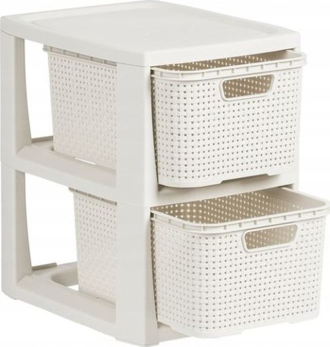 BRANQ Regał Łazienkowy Rattan Biały Z 2 Koszykami 2x7L 1727