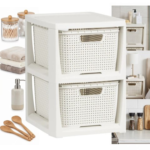 BRANQ Regał Łazienkowy Rattan Biały Z 2 Koszykami 2x7L 1727