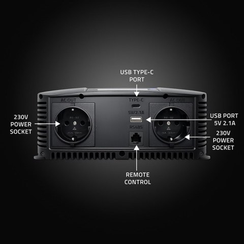 Qoltec Przetwornica napięcia Pure Sine Wave | 12V na 230V | 2000/4000W | LCD | USB | USB-C | Kompatybilna z LiFePO4 GEL AGM