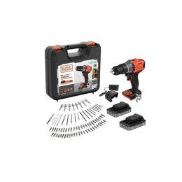 BLACK & DECKER 18V Impact Drill (with 2 x 18V 2.0Ah batteries with charge status indicator, 1A charger and 80 accessories) | BCD