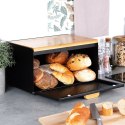 Chlebak Metalowy VILDE Czarny 35,5 x 22 x 20,5 cm z Pokrywą i Deską