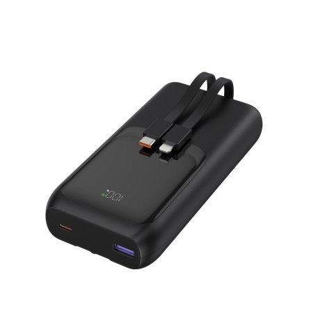 GEMBIRD POWERBANK O POJEMNOŚCI 20000MAH, SZYBKIE ŁADOWANIE 20W, WYŚWIETLACZ LCD, ZINTEGROWANE KABLE KOLOR CZARNY