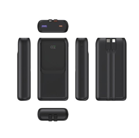 GEMBIRD POWERBANK O POJEMNOŚCI 20000MAH, SZYBKIE ŁADOWANIE 20W, WYŚWIETLACZ LCD, ZINTEGROWANE KABLE KOLOR CZARNY