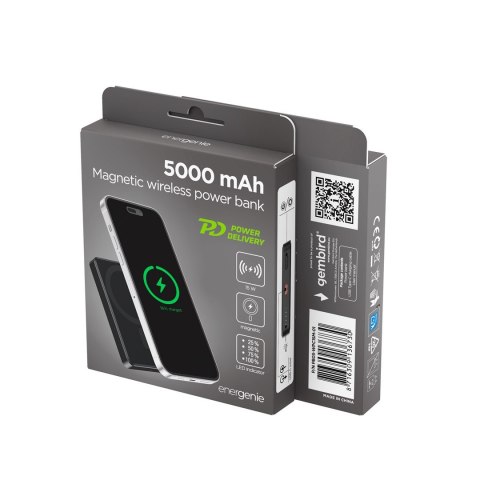 GEMBIRD POWERBANK Z ŁADOWANIEM BEPRZEWODOWYM 15W 5000MAH, CZARNY