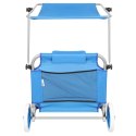 LEŻAK SKŁADANY PLAŻOWY Z DASZKIEM NA KÓŁKACH 116x62x60-90CM NIEBIESKI