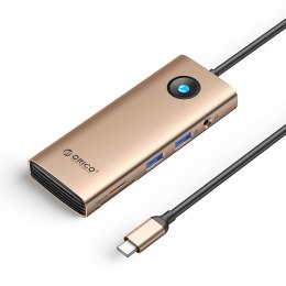 HUB 8w1 USB-C - USB-A USB-C HDMI SD microSD RJ45 mini jack PD 100W 4K 60Hz - różowo-złoty