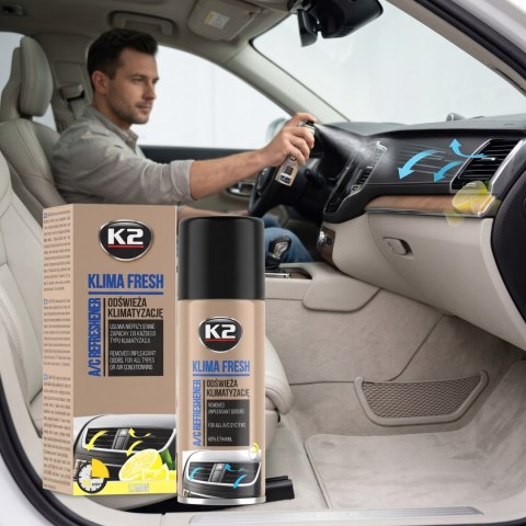 K2 KLIMA FRESH LEMON Odświeżacz Do Klimatyzacji I Nawiewów 150ml K222