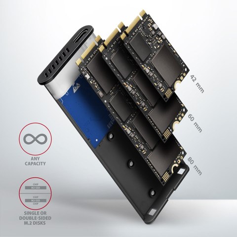 AXAGON AXAGON External USB-C 3.2 Gen 2 metal box for M.2 NVMe & SATA SSD disks