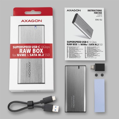 AXAGON AXAGON External USB-C 3.2 Gen 2 metal box for M.2 NVMe & SATA SSD disks