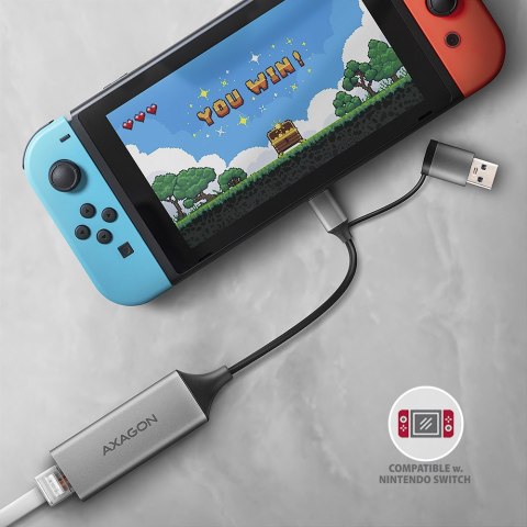 AXAGON AXAGON ADE-TXCA Compact aluminum USB 3.2 Gen 1 Gigabit Ethernet 10/100/1000Mbit adapter with automatic installation, Nintendo Sw