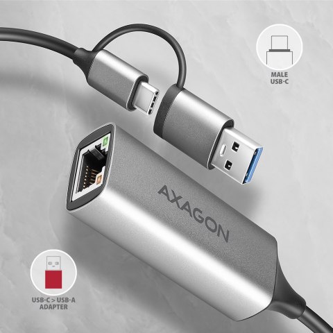 AXAGON AXAGON ADE-TXCA Compact aluminum USB 3.2 Gen 1 Gigabit Ethernet 10/100/1000Mbit adapter with automatic installation, Nintendo Sw