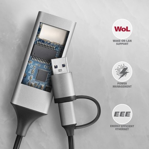 AXAGON AXAGON ADE-TXCA Compact aluminum USB 3.2 Gen 1 Gigabit Ethernet 10/100/1000Mbit adapter with automatic installation, Nintendo Sw