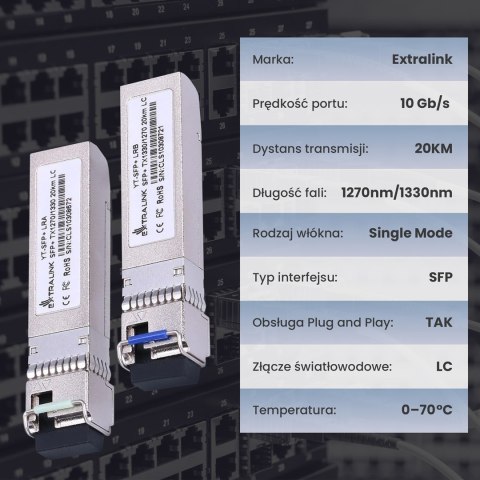 Extralink Moduł SFP+ WDM SFP+ 10G 10Gbps 1270/1330nm, single mode, 20km, LC, DOM, para