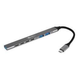 BakkerElkhuizen USB-C Hub 7-in-1 (3A+4C) USB Type-C 5000 Mbit/s Czarny, Szary