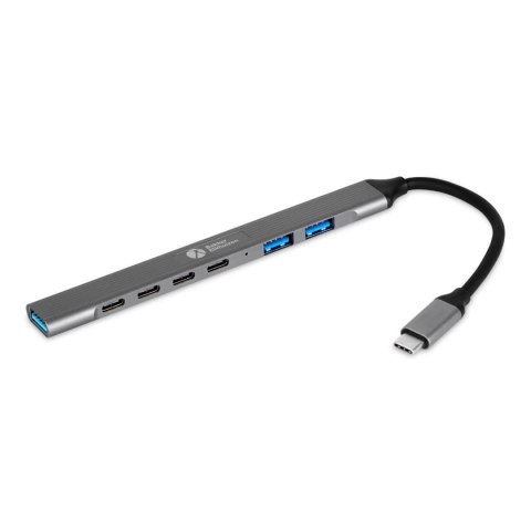 BakkerElkhuizen USB-C Hub 7-in-1 (3A+4C) USB Type-C 5000 Mbit/s Czarny, Szary