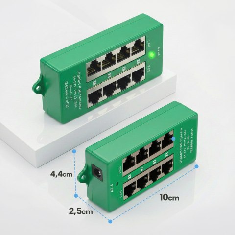 Extralink Gigabit PoE Injector 4 Portowy Aktywny, 4 porty Gigabit 802.3at/af, Mode A