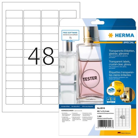 HERMA 8016 etykiet do nadruku Przezroczysty Samoprzylepne etykiety do drukowania
