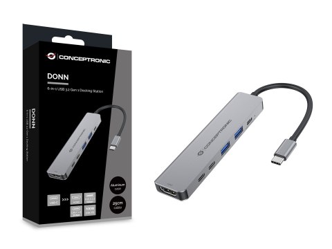 Conceptronic DONN33G stacja dokująca Przewodowa USB 3.2 Gen 1 (3.1 Gen 1) Type-C Srebrny
