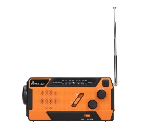 Extralink RADIO AWARYJNE SOLARNE Z KORBKA DYNAMO POWERBANK 4000MAH Z LATARKA SOS SR-4000 Przenośny Analogowy Czarny, Pomarańczow