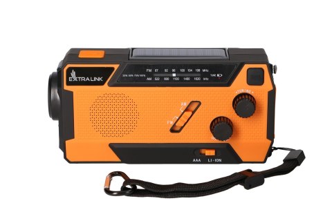 Extralink RADIO AWARYJNE SOLARNE Z KORBKA DYNAMO POWERBANK 4000MAH Z LATARKA SOS SR-4000 Przenośny Analogowy Czarny, Pomarańczow