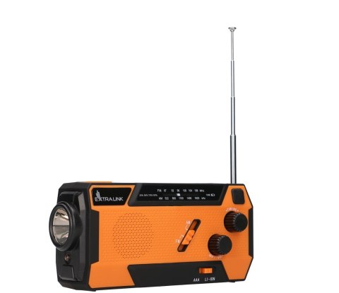 Extralink RADIO AWARYJNE SOLARNE Z KORBKA DYNAMO POWERBANK 4000MAH Z LATARKA SOS SR-4000 Przenośny Analogowy Czarny, Pomarańczow