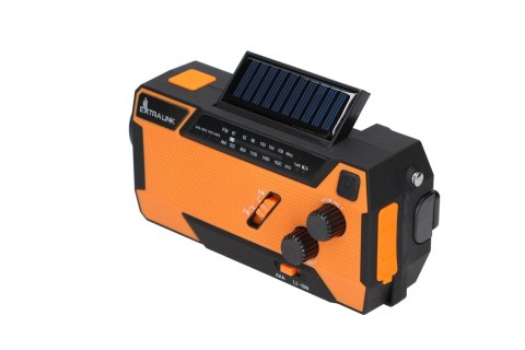 Extralink RADIO AWARYJNE SOLARNE Z KORBKA DYNAMO POWERBANK 4000MAH Z LATARKA SOS SR-4000 Przenośny Analogowy Czarny, Pomarańczow