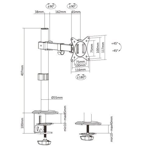 Equip 650166 uchwyt / stojak do monitorów 81,3 cm (32") Biurko Biały