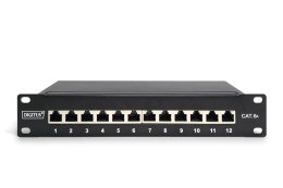 Digitus Panel krosowy (patch panel) 10'' 12x RJ45, LSA poziom, kat.6A, ekranowany, 1U, czarny, prowadnica kabli