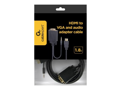 Cablexpert Adapter GEMBIRD A-HDMI-VGA-03-6 (HDMI M - D-Sub (VGA), Jack stereo 3,5 mm M; 1,8m; kolor czarny)
