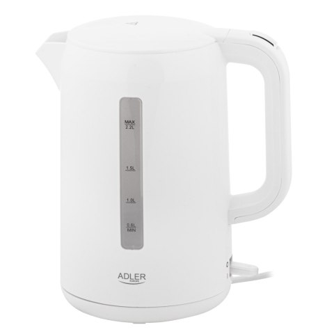 Adler Czajnik elektryczny Adler AD 1386, moc 1850 W, pojemność 2.2 L, plastikowy, 360° obrotowa podstawa, kolor biały