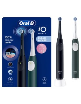 Oral-B Oral‑B iO2 szczoteczka elektryczna dla dorosłych Duo pack 2 końcówki 3 tryby Night Black & Green Forest, ładowalna, timer 2 minu