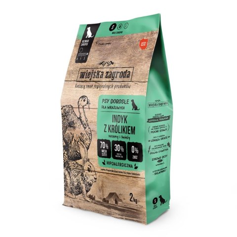 Wiejska zagroda WIEJSKA ZAGRODA indyk z królikiem - sucha karma dla psów dorosłych - 2 kg