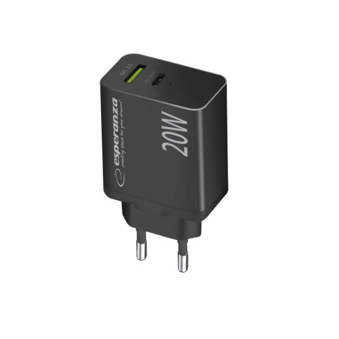 Esperanza ESPERANZA ŁADOWARKA SIECIOWA 20W USB-C PD 20W / USB-A QC 3.0 18W CZARNA EZC105K