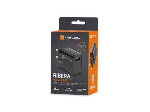 Natec NATEC ŁADOWARKA SIECIOWA RIBERA USB-A 18W CZARNA NUC-2058