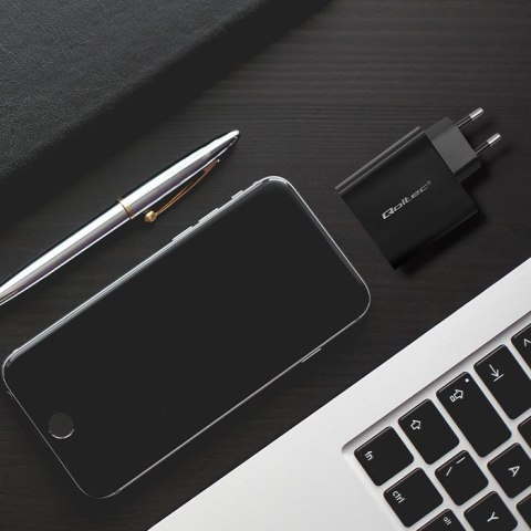 Qoltec QOLTEC ŁADOWARKA SUPER QUICK PD | 1XUSB-C | 1XUSB | 90W | 5-20V | 2.4-4.35A | CZARNA