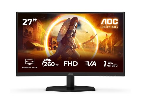 AOC AOC C27G42ZE | 27 cali | Szybki panel VA | FHD | 16:9 | 260 Hz | 1 ms | 1920 x 1080 pikseli | 300 cd/m² | Liczba portów HDMI: 1 