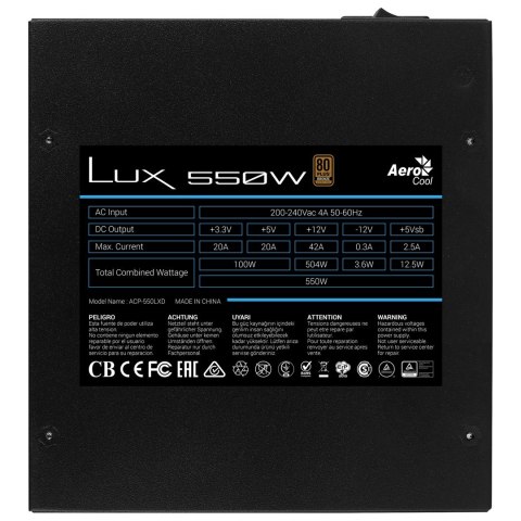 Aerocool ZASILACZ AEROCOOL PGS LUX 550W 80+ Bronze