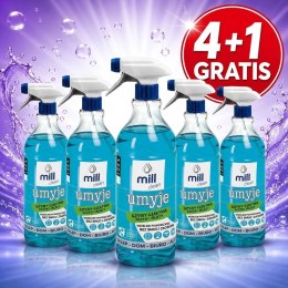 MILL CLEAN UMYJE Płyn do mycia szyb, luster, glazury, usuwa zabrudzenia, pozostawiając powierzchnie bez smug. 1,22l ( 4 sztuki+1