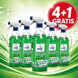 MILL CLEAN UMYJE Płyn do mycia szyb, szkła, luster, glazury bez smug i zacieków, o zapachu Konwalii 1,22l ( 4 sztuki+1 sztuka za
