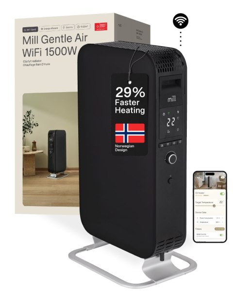Mill Mill | Grzejnik | OIL1500WIFI3 Gentle Air | Grzejnik olejowy | 1500 W | Przeznaczony do pomieszczeń o powierzchni do 22 m² | Cza