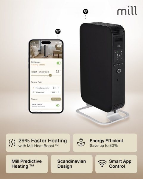 Mill Mill | Grzejnik | OIL1500WIFI3 Gentle Air | Grzejnik olejowy | 1500 W | Przeznaczony do pomieszczeń o powierzchni do 22 m² | Cza